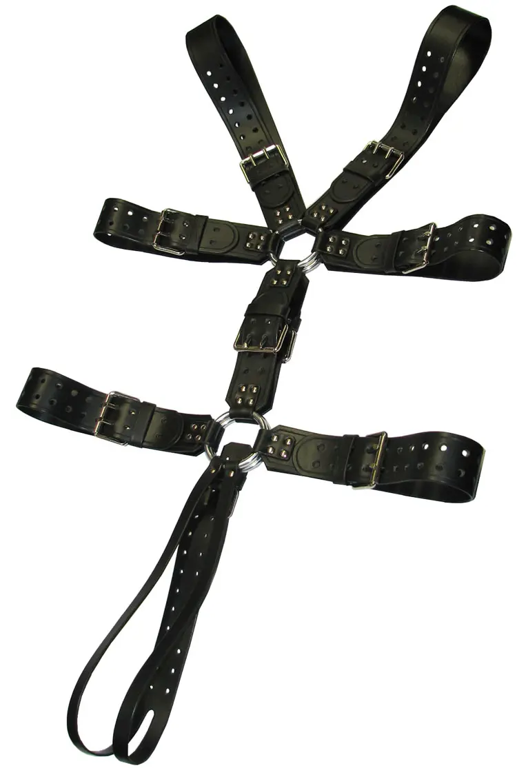 Body harness černý kožený s dvojitými přezkami. Cena 5200 Kč